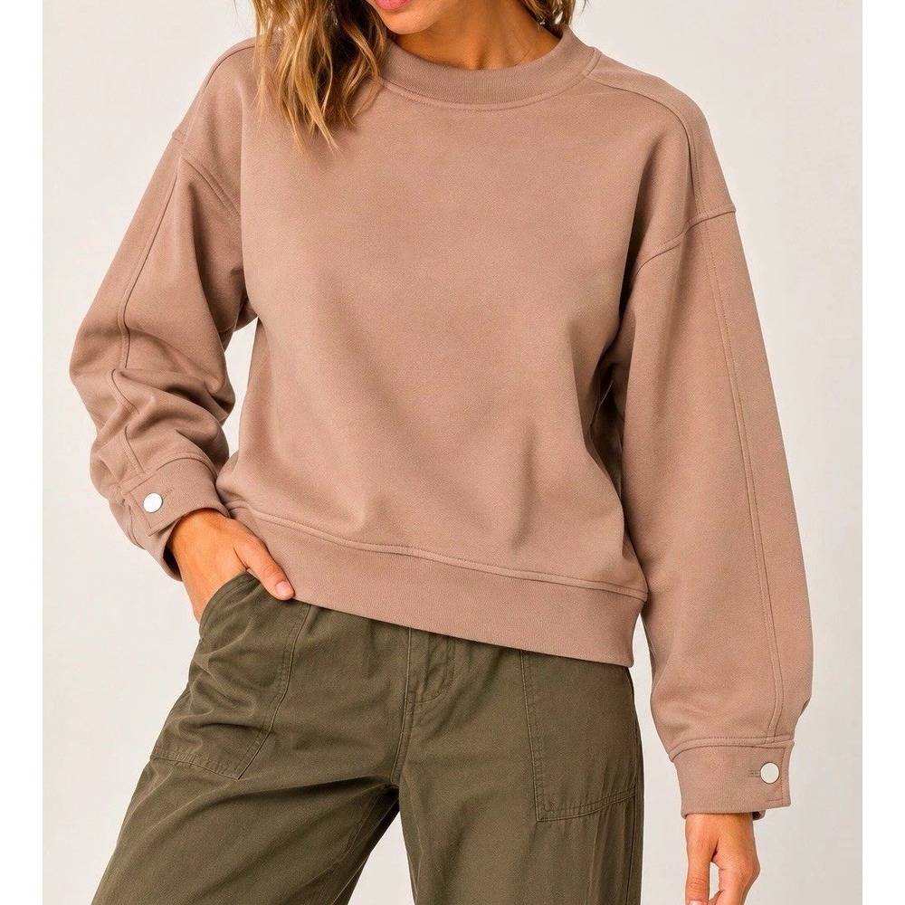 DL1961 Classic Sweatshirt XS Dusty Rose NWT Snap Cuff Crewneck